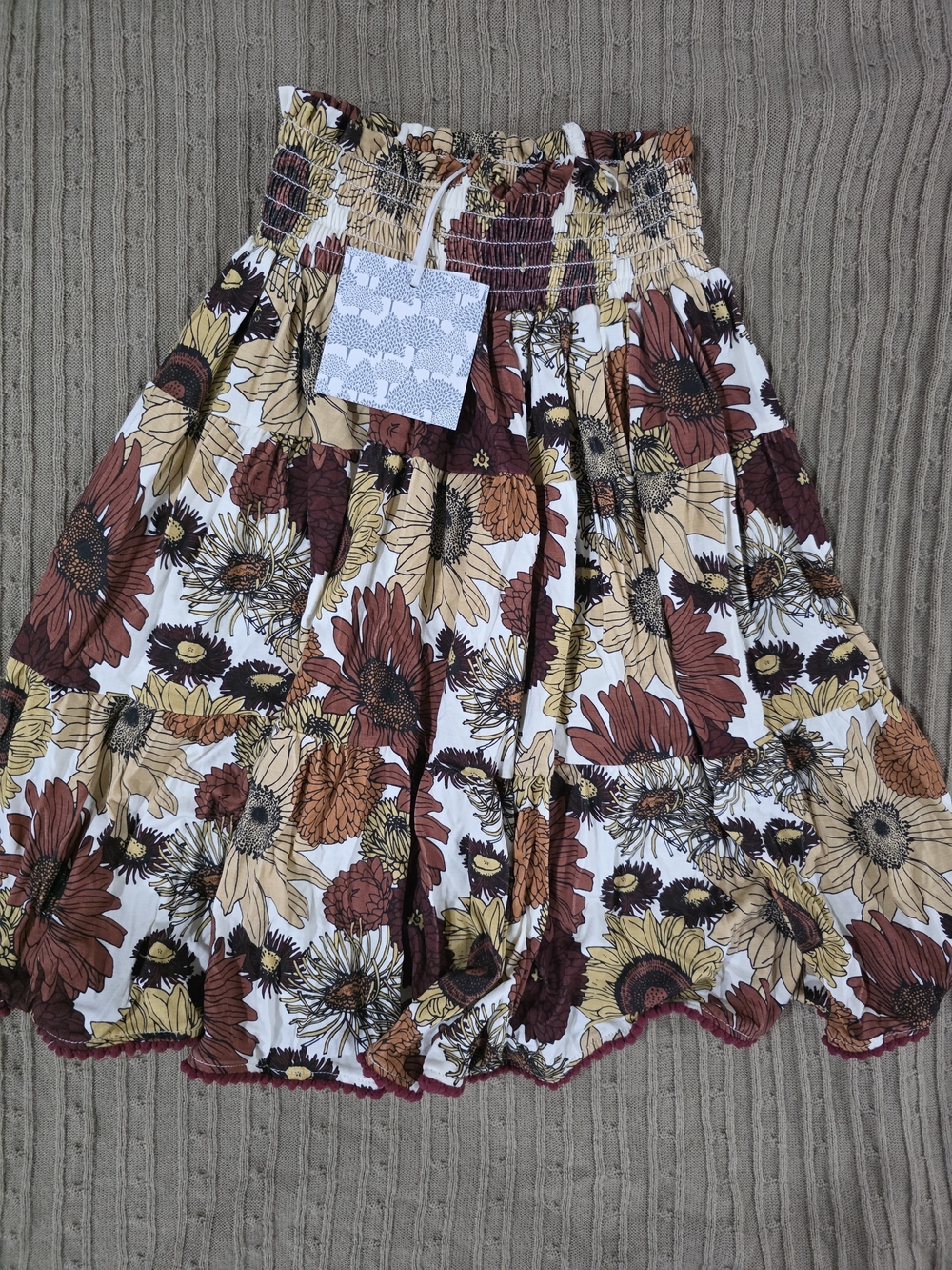 Kate Quinn Sunflower Bohemian Tiered Floral Skirt in Brown & Cream
